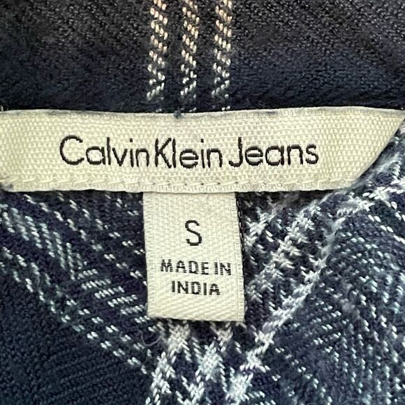 Calvin Klein Flannel Button Down Shirt Blue White Buffalo Plaid Rayon Top S‎ - Picture 4 of 4